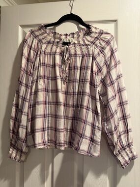 Roxy Plaid Peasant Blouse - NWT